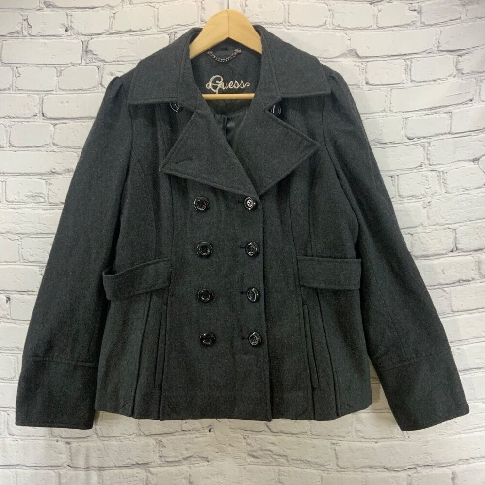 Guess‎ Wool Jacket Gray Womens Sz XL Fancy Formal Nice Double Button